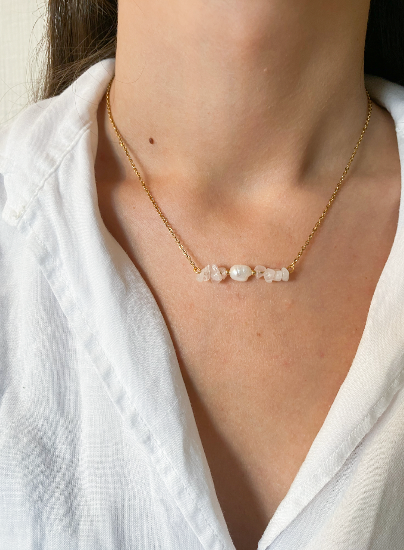 PEARL - Collar cuarzo rosa y perla