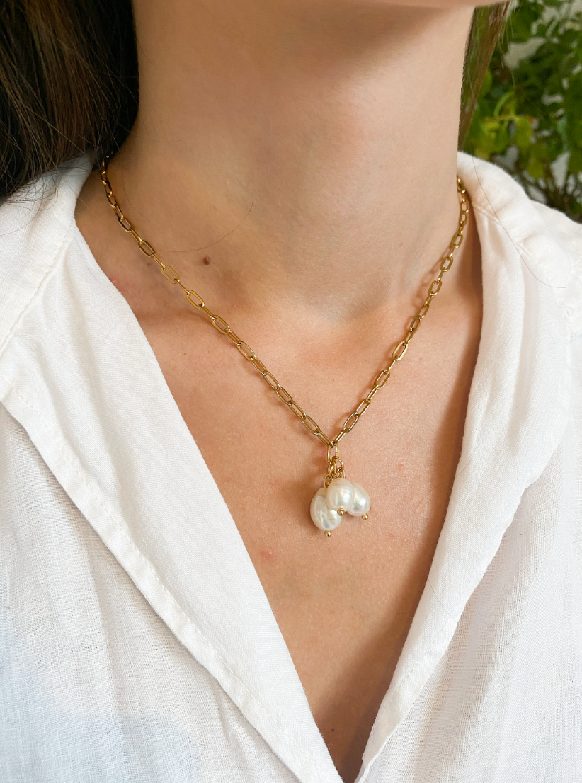 PEARL - 3 pearl pendant necklace