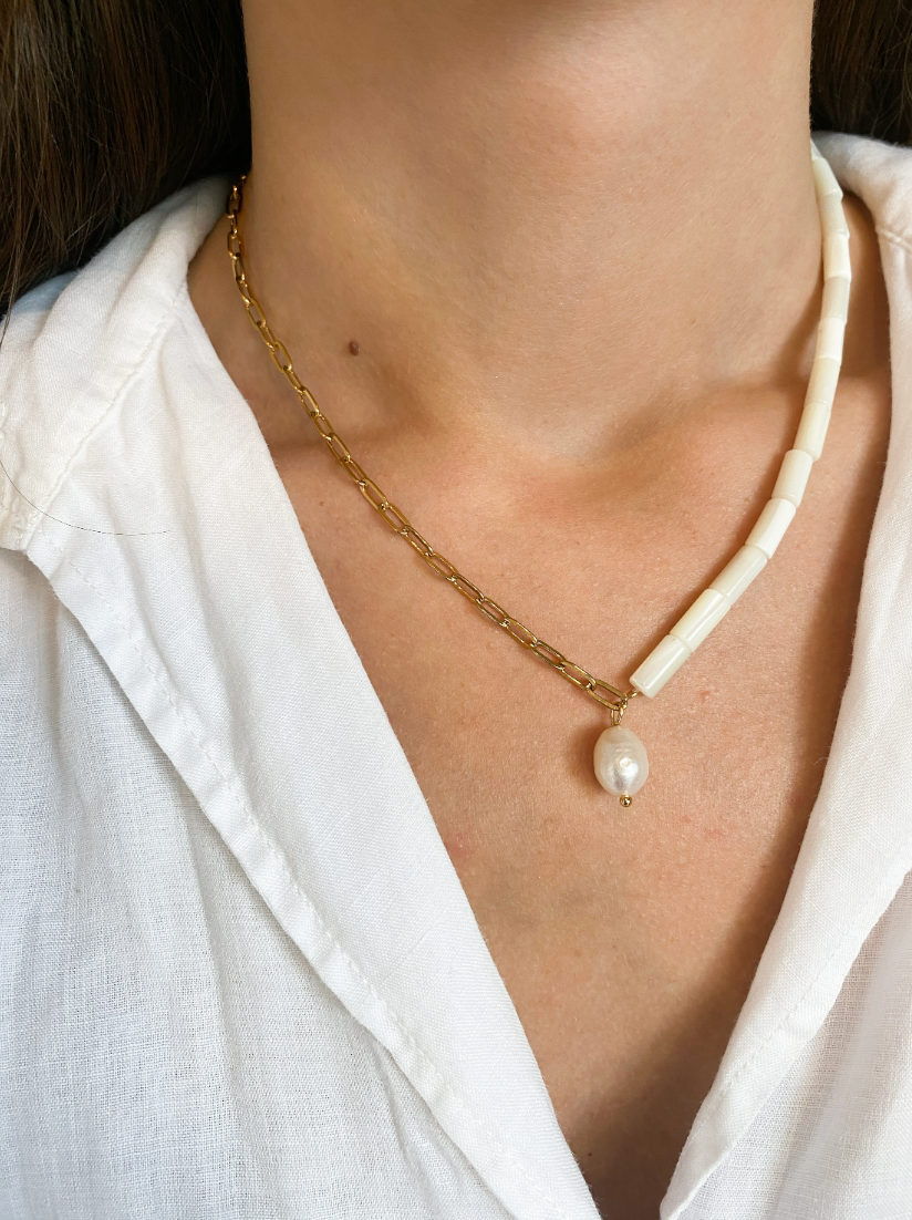 PEARL - Collar mix cadena y nácar
