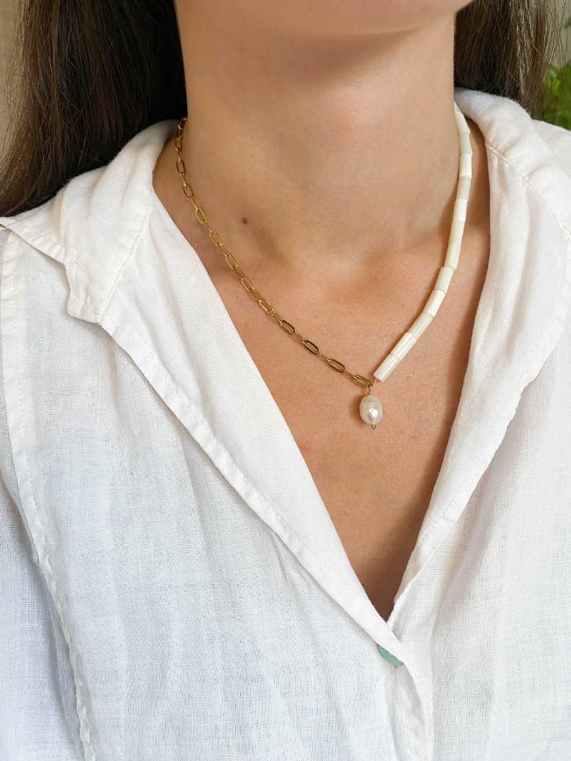 PEARL - Collar mix cadena y nácar
