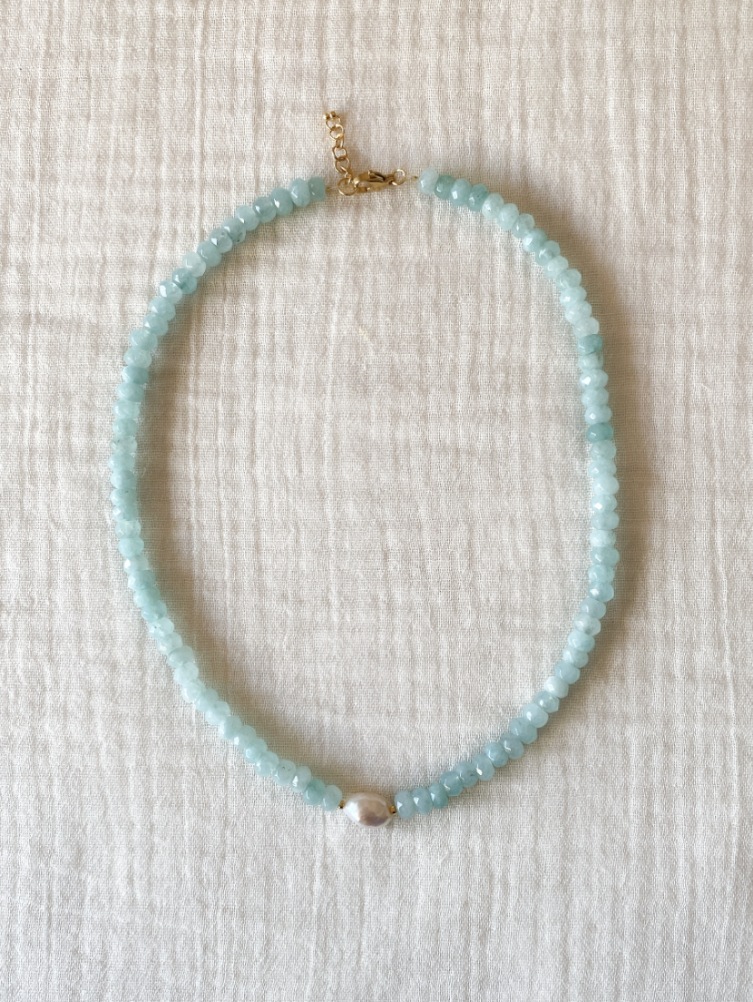 PEARL - Collar ágata aguamarina
