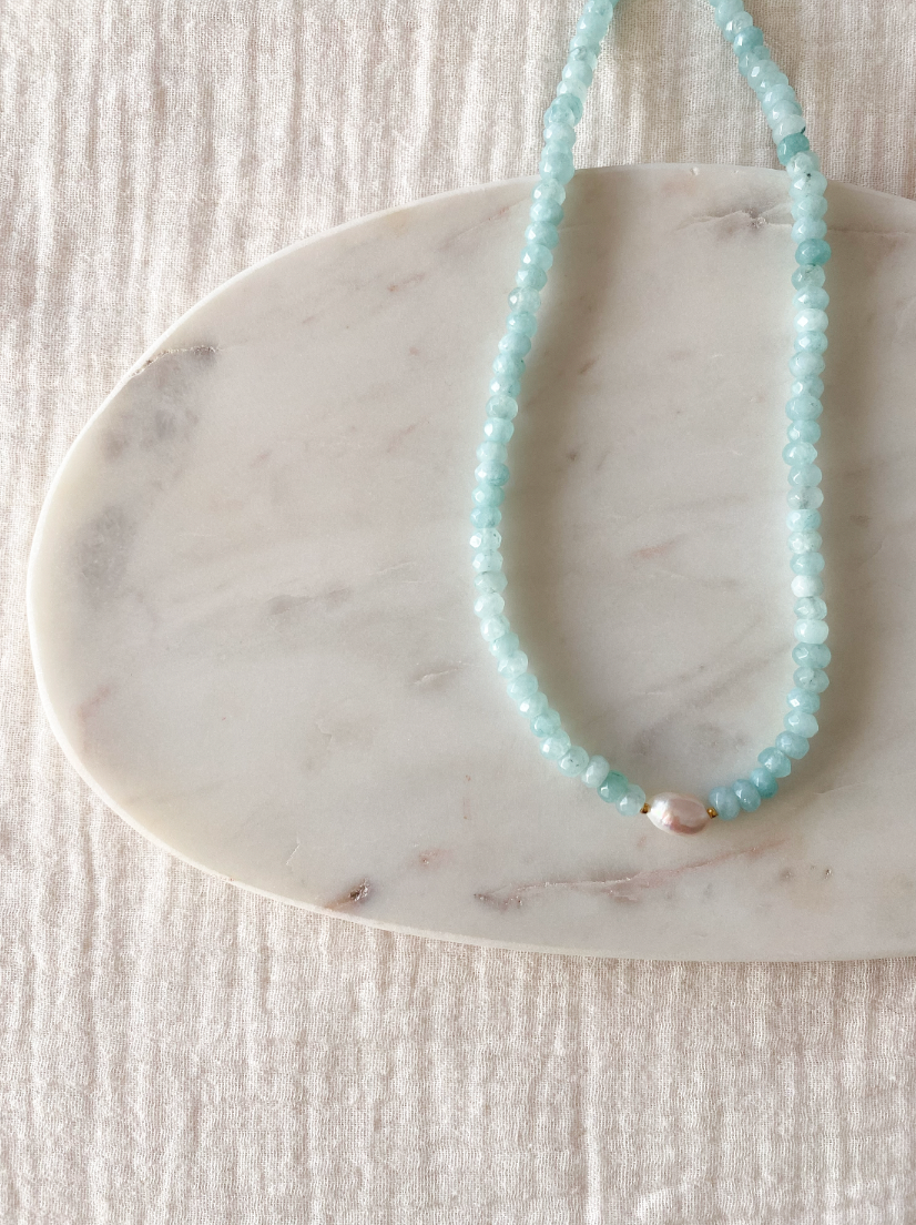 PEARL - Collar ágata aguamarina