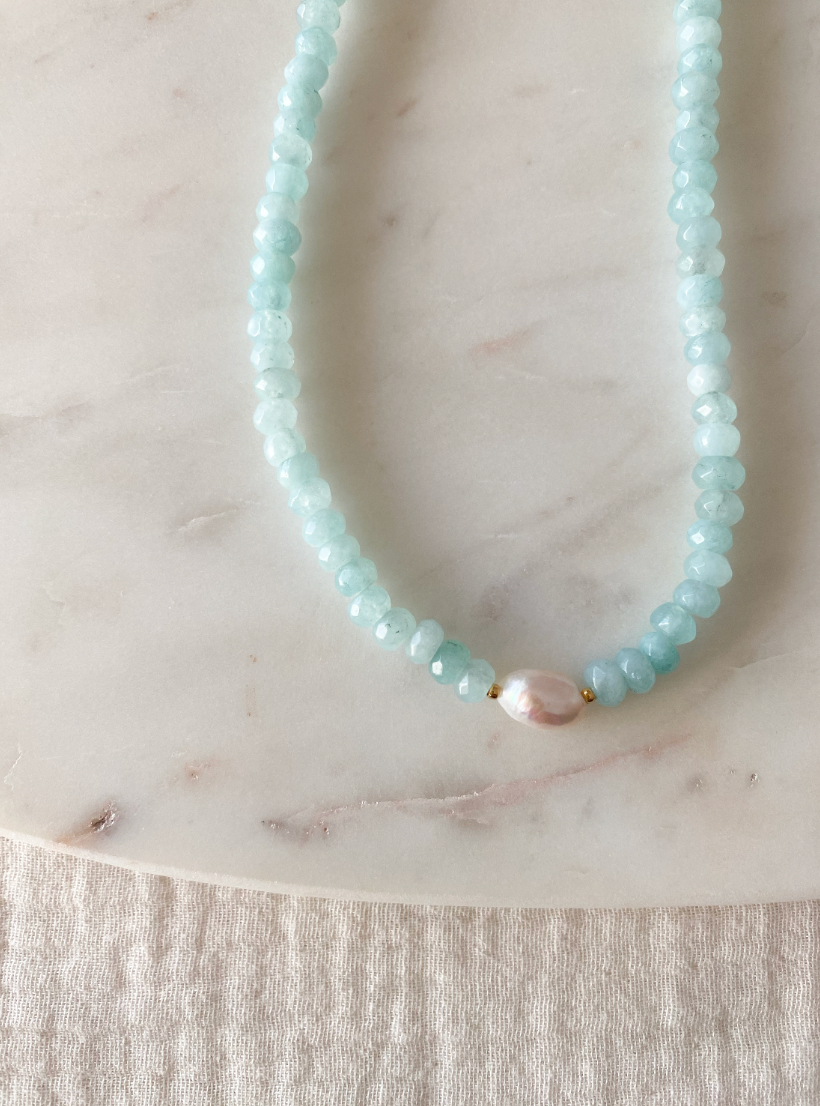 PEARL - Collar ágata aguamarina