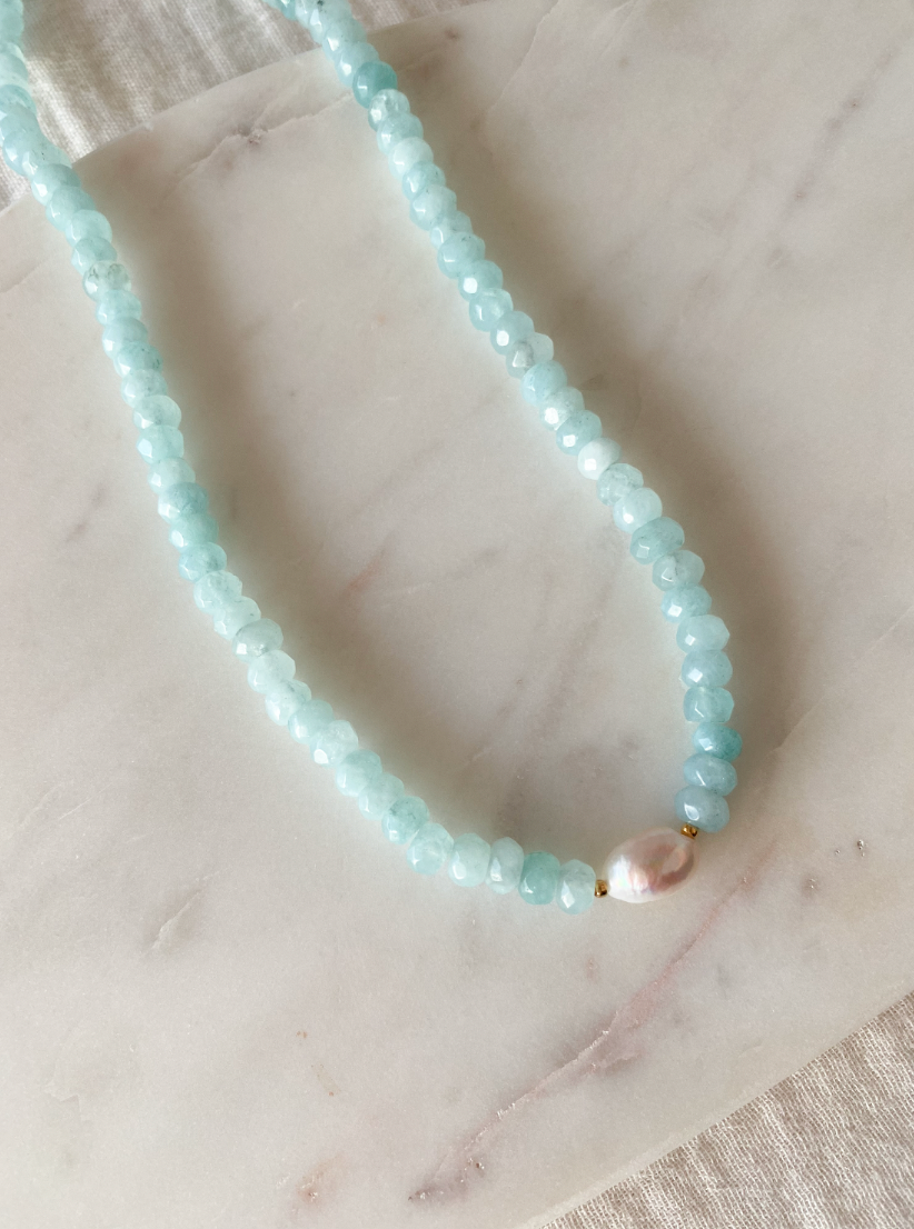 PEARL - Collar ágata aguamarina