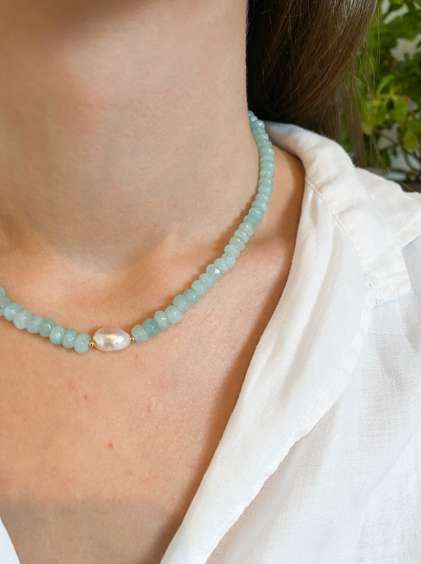 PEARL - Collar ágata aguamarina