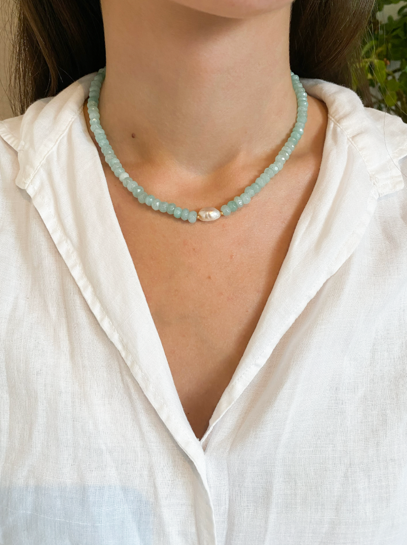PEARL - Collar ágata aguamarina