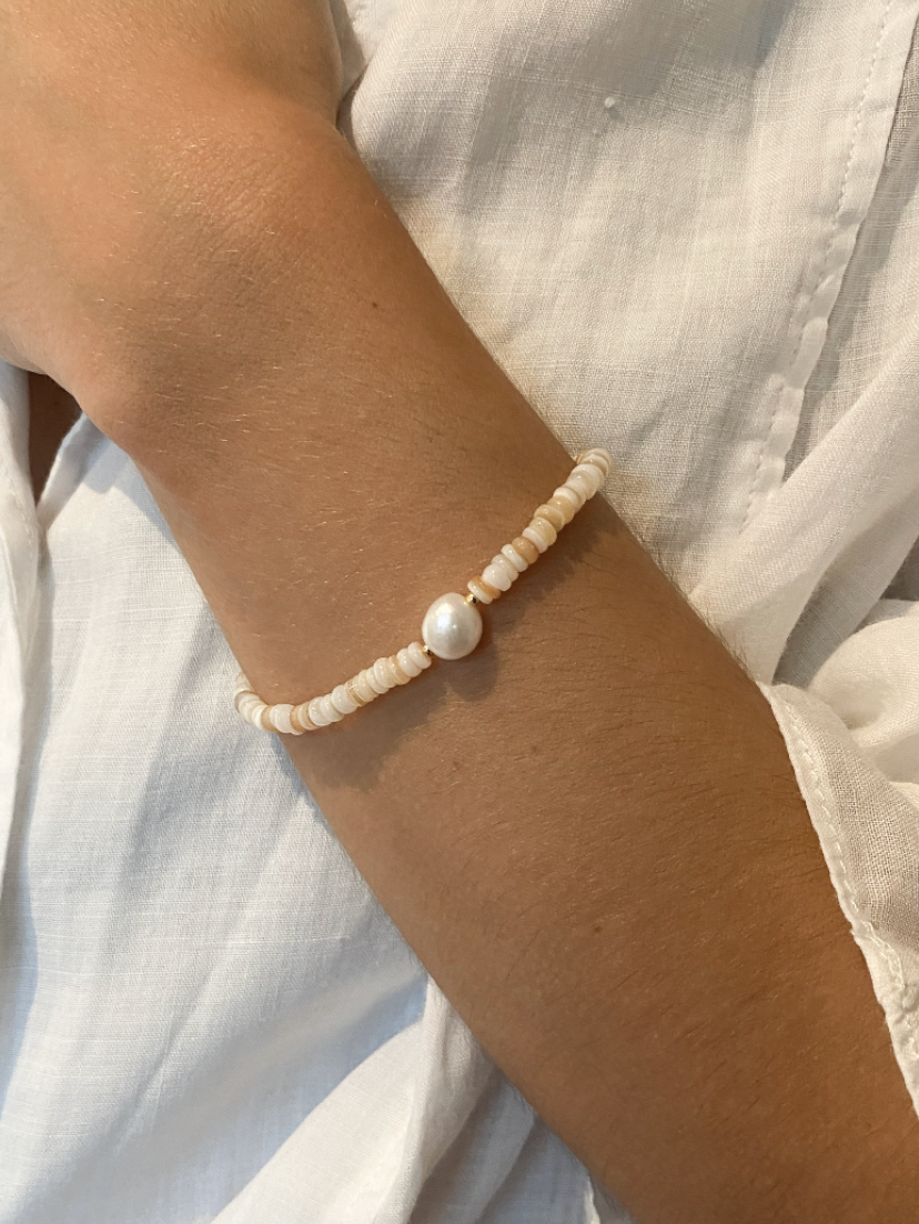 PEARL - Pulsera cuentas nácar beige