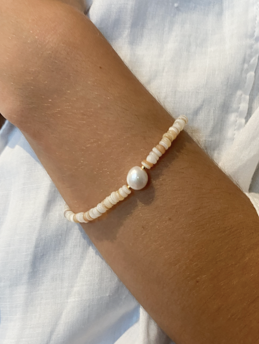 PEARL - Pulsera cuentas nácar beige