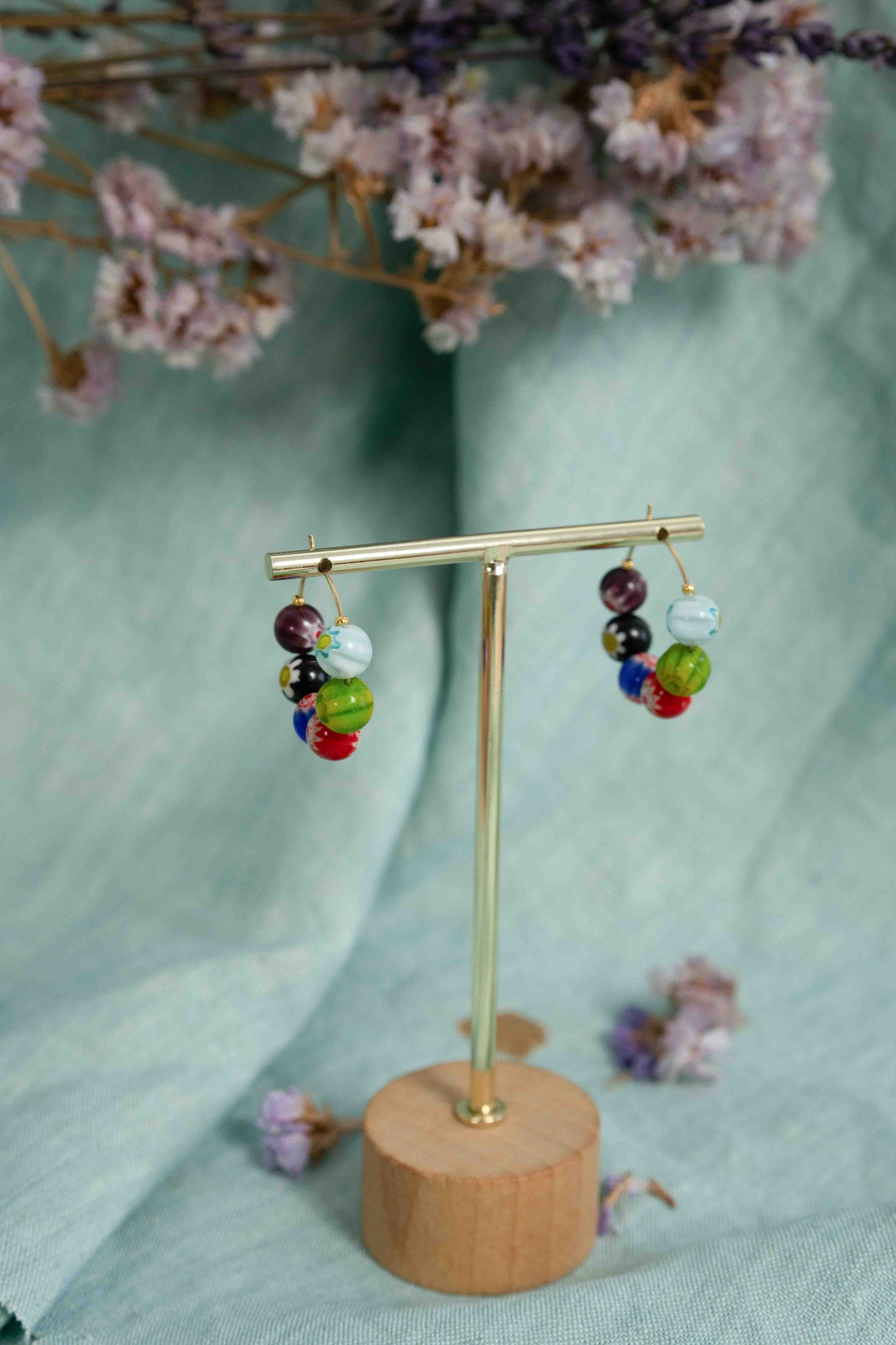 BLOSSOM - Pendientes aro flor multicolor