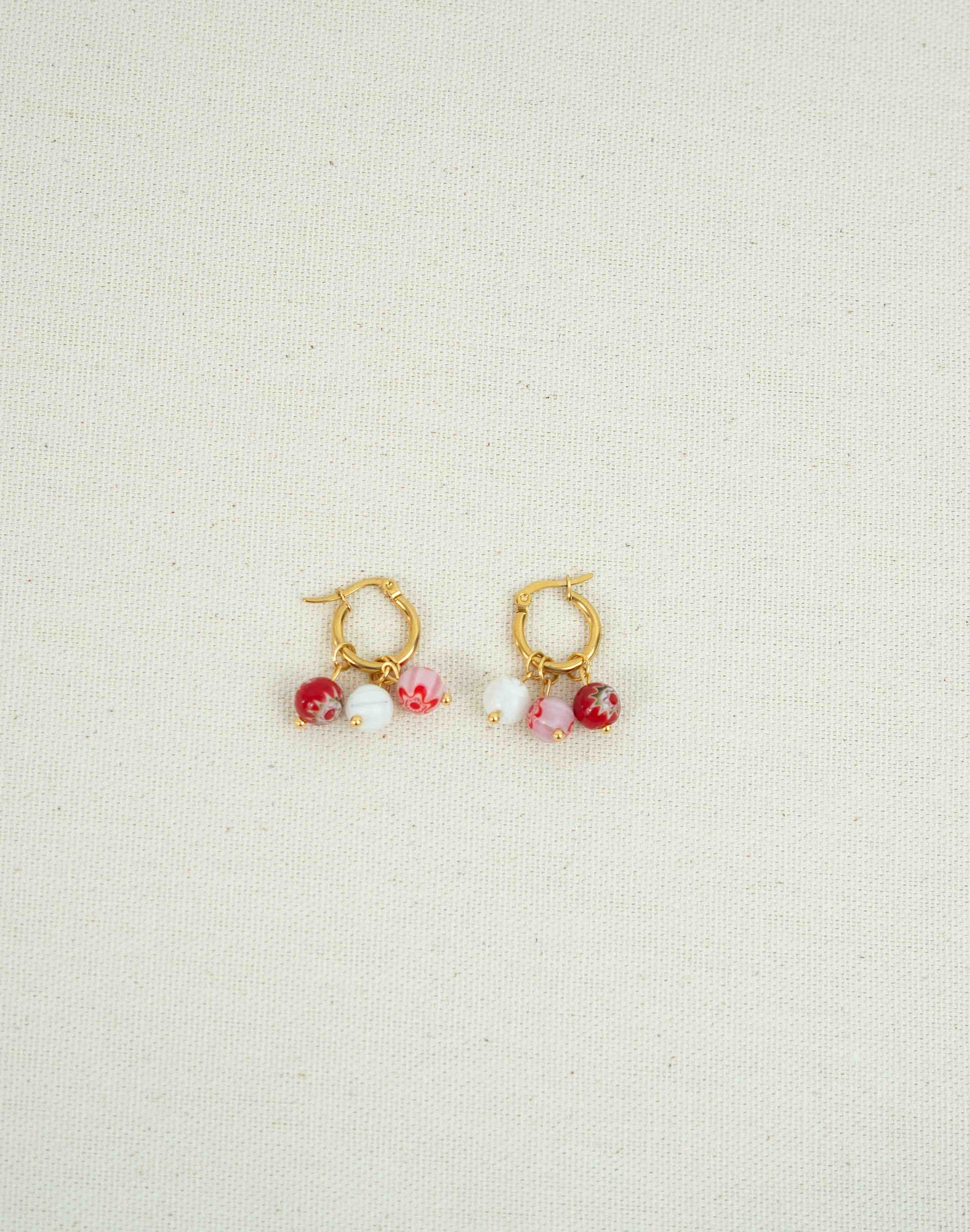 BLOSSOM - Pendientes tres flores rojo