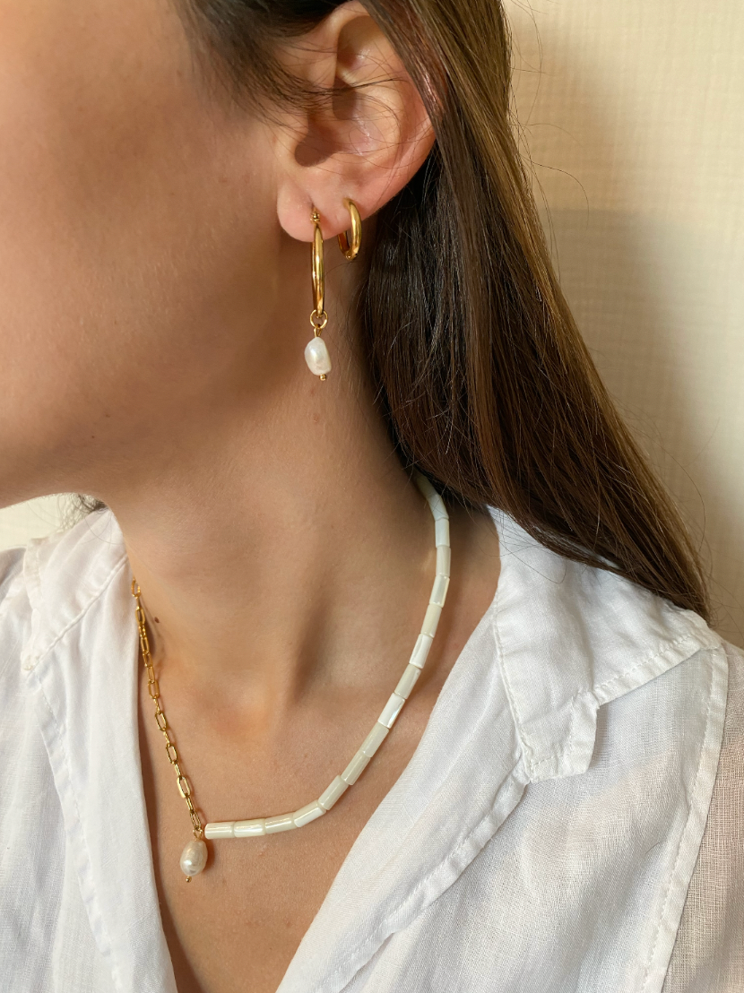 PEARL - Basic large hoop earrings