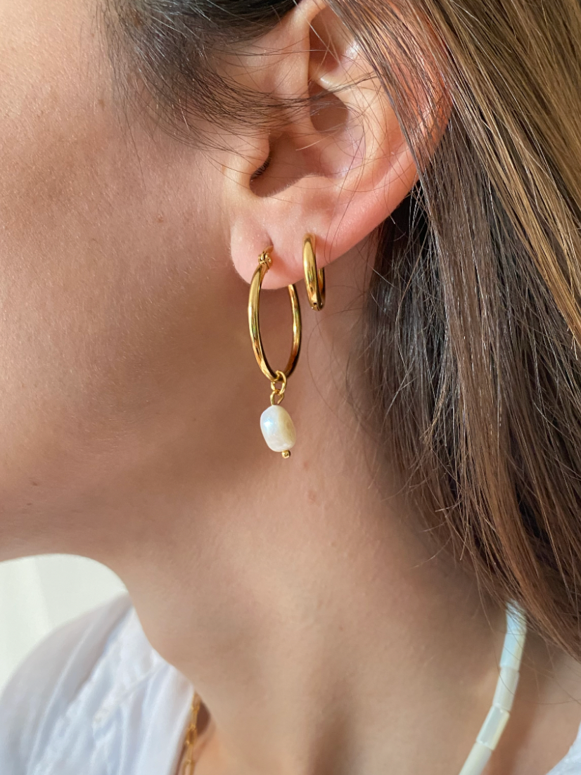 PEARL - Basic large hoop earrings