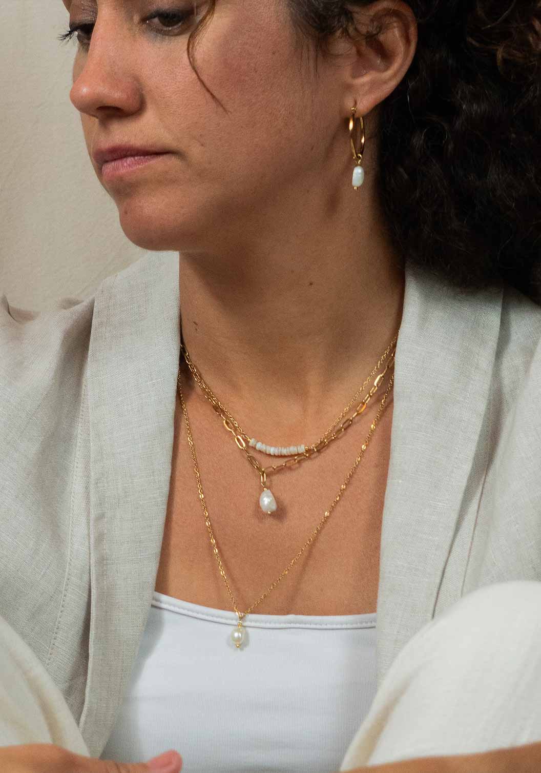 PEARL - Mother-of-pearl fixed bar necklace